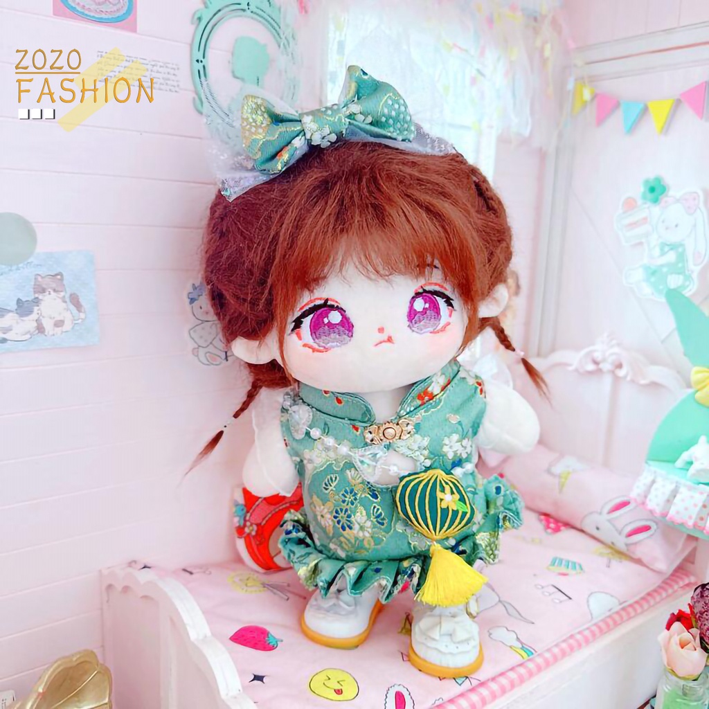 1 Bộ Đầm Mini Kèm Băng Đô 20cm In Họa Tiết Dễ Thương Cho Búp Bê