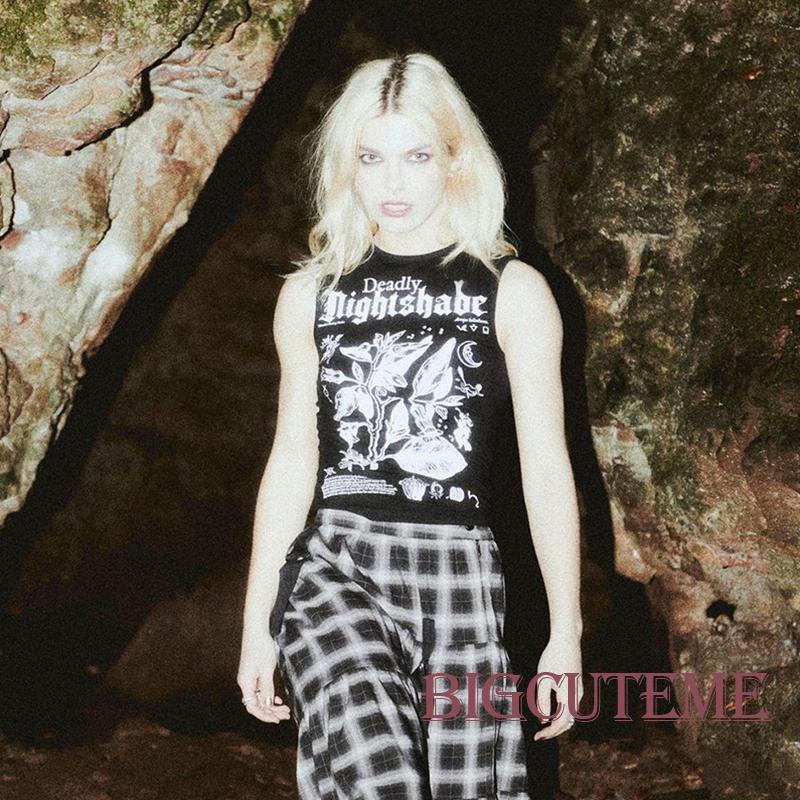 Áo Tank Top Sát Nách Cổ Tròn In Họa Tiết Lá Trừu Tượng Thời Trang Mùa Hè Cho Nữ