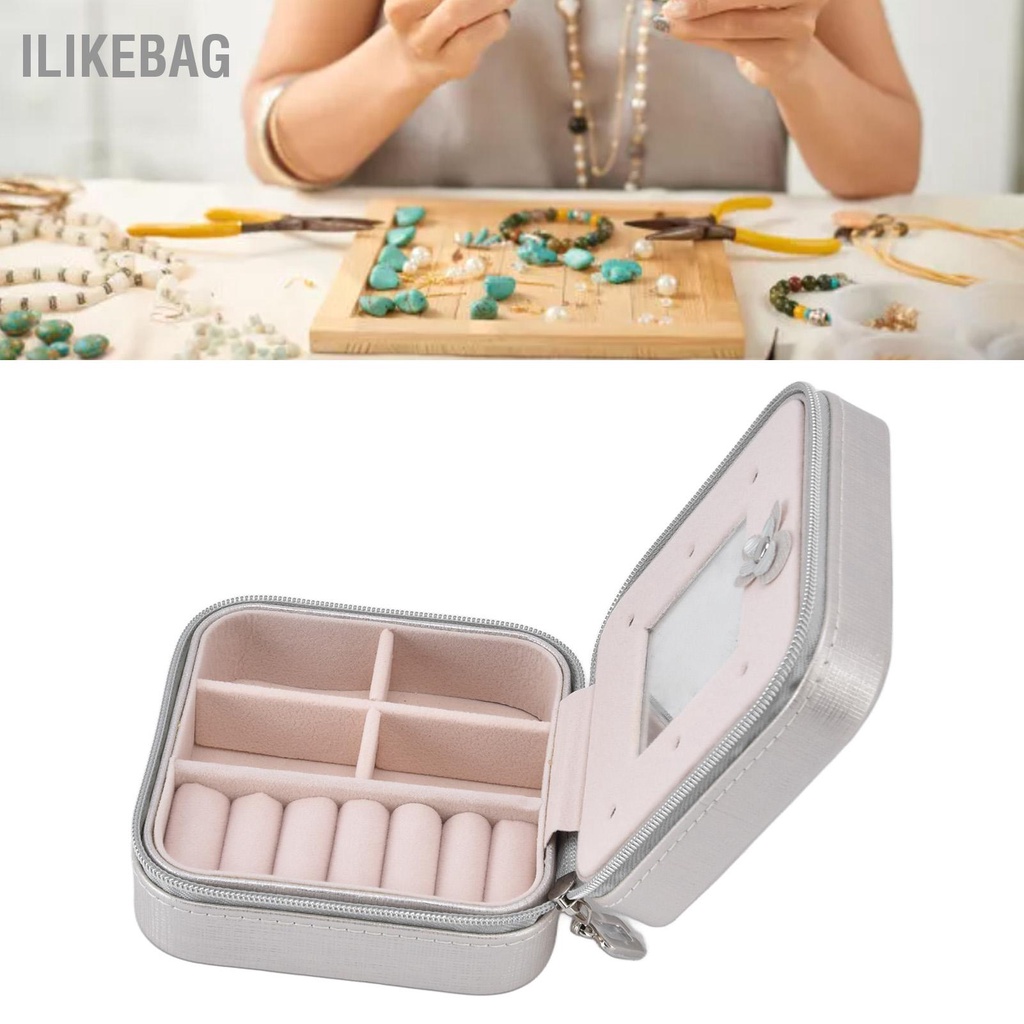 Ilikebag Hộp Trang Sức Du Lịch Bảo Quản Có Ngăn Thể Tháo Rời Và Khóa Cho Bông Tai Nhẫn Dây Chuyền Vòng Tay