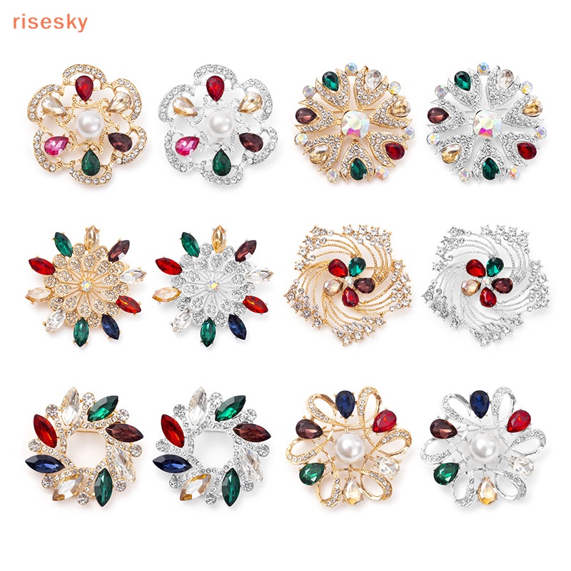Ghim Cài Áo Hình Hoa Đính Đá Nhiều Màu Sắc Phong Cách Hàn Quốc