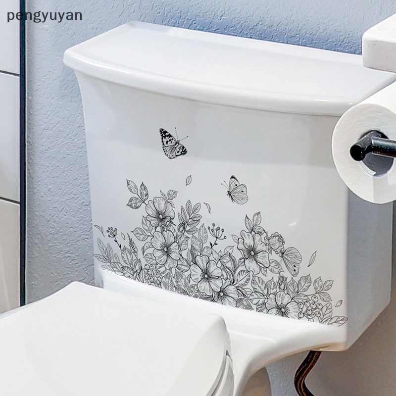 [pengyuyan] Nhãn Dán Tường Tự Dính Trang Trí Nhà Tắm / Toilet Họa Tiết Hoa Bướm Trơn