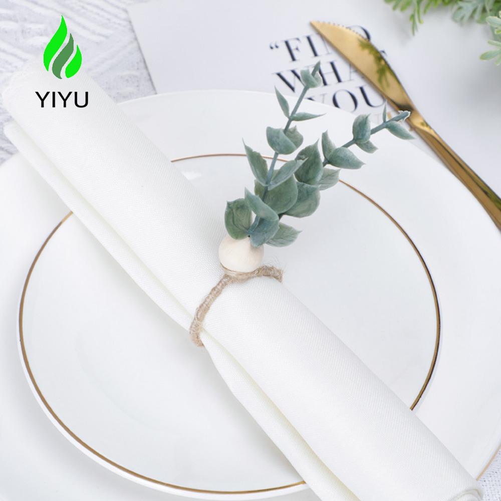 Yiyu Set 4 Vòng Giữ Khăn Ăn, Nhẫn Màu Xanh Lá Bạch Đàn Nhân Tạo Với Nút Khăn Ăn Bằng Vải Lanh Và Hạt Gỗ Cho Tiệc Cưới