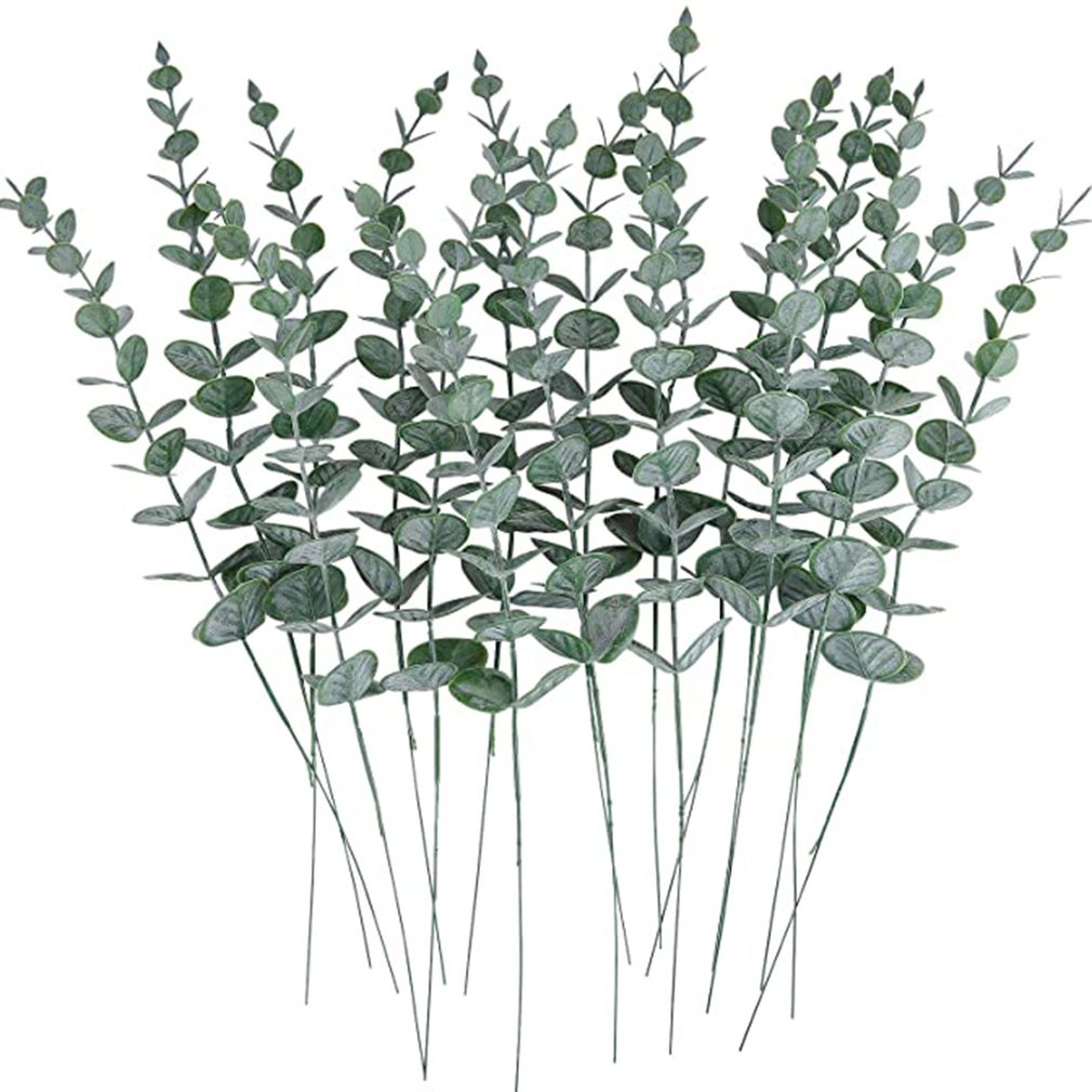 =Christmas=24Pcs Eucalyptus 5 Forks Money Leaf Simulation Artificial Flowers Decoration