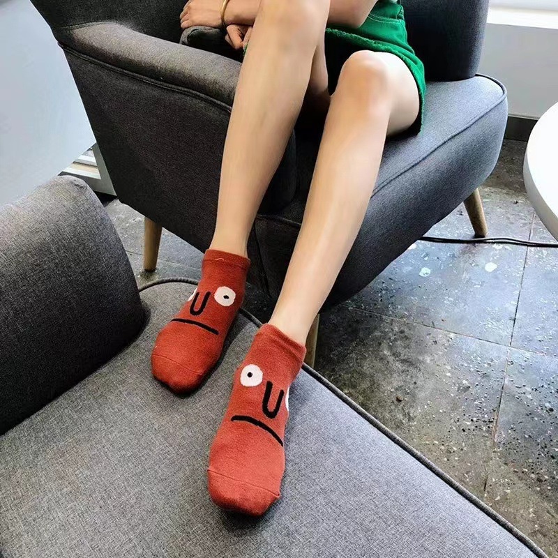 Vớ Cotton Cổ Thấp In Họa Tiết Biểu Tượng Cảm Xúc Vui Nhộn Thời Trang Xuân Hè Phong Cách Hàn Quốc Cho Nữ