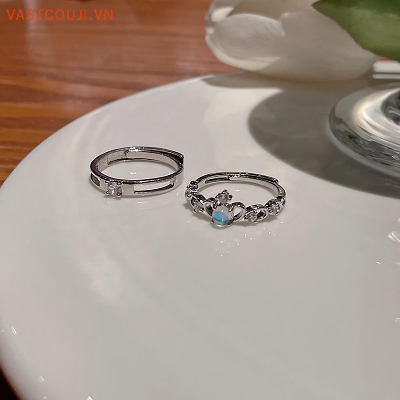 Nhẫn Cặp Đính Đá Zircon Mặt Trăng Màu Bạc Tùy Chỉnh Thời Trang Cho Nữ