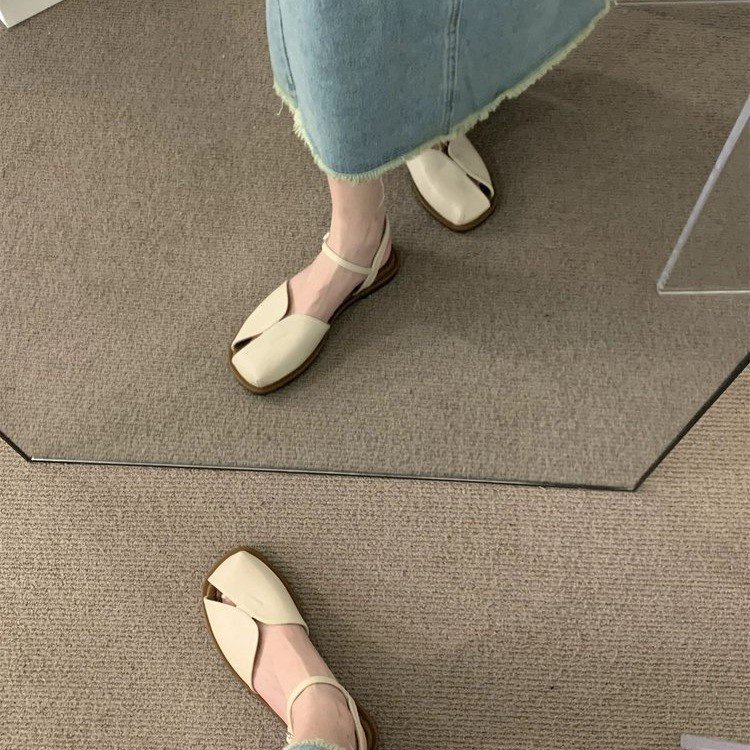 Giày Sandal Đế Bằng Phối Khóa Thời Trang Cho Nữ