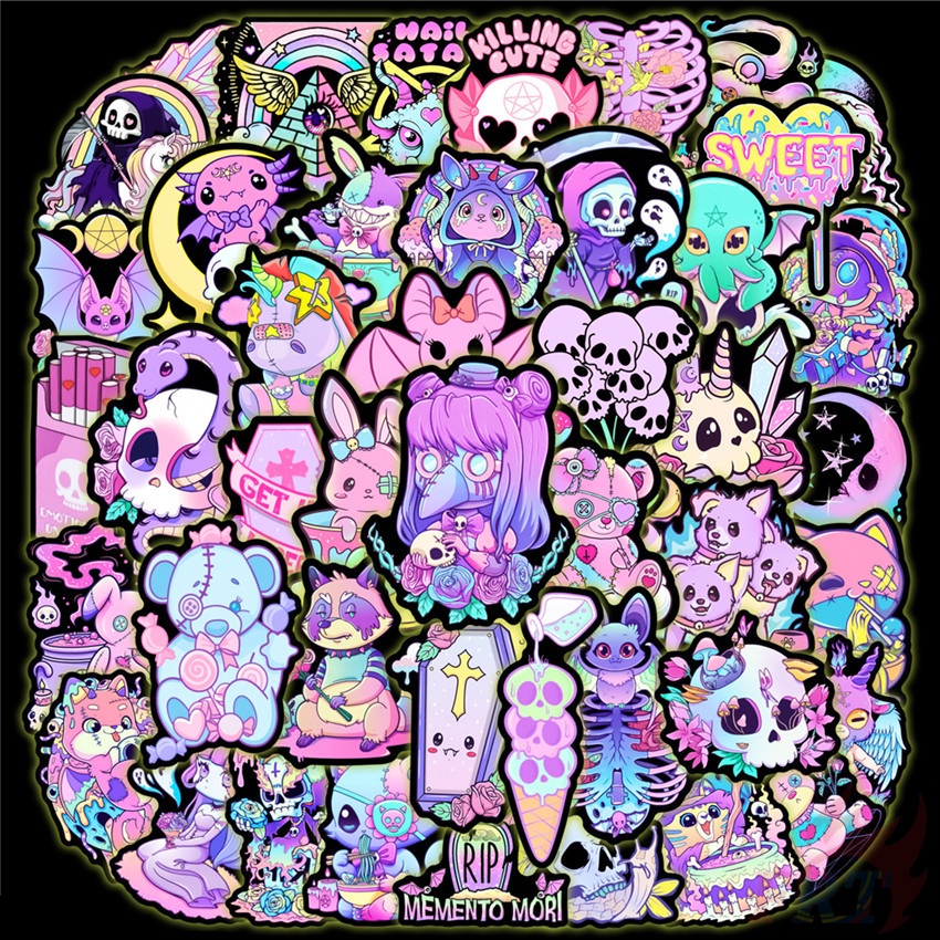 ❉ Vòng Cổ Màu Tối Phong Cách Gothic Cổ Điển Set 04 Sticker Dán Trang Trí Hình Kinh Dị Nghệ Thuật 04 ❉ Bộ 50 Sticker Chống Thấm Nước Họa Tiết Doodle Hợp Thời Trang