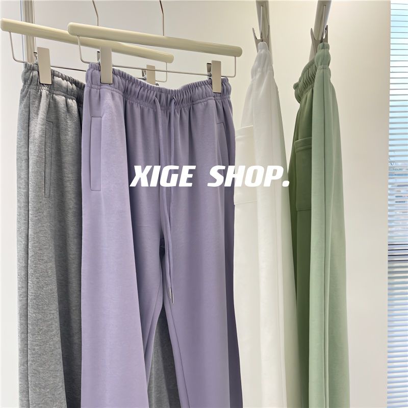 Quần Thể Thao Dây Rút Ống Suông Rộng Lưng Thun Màu Xám Bạc Hà / Xanh Lá Bạc Hà Thời Trang Xuân Thu Cho Nữ