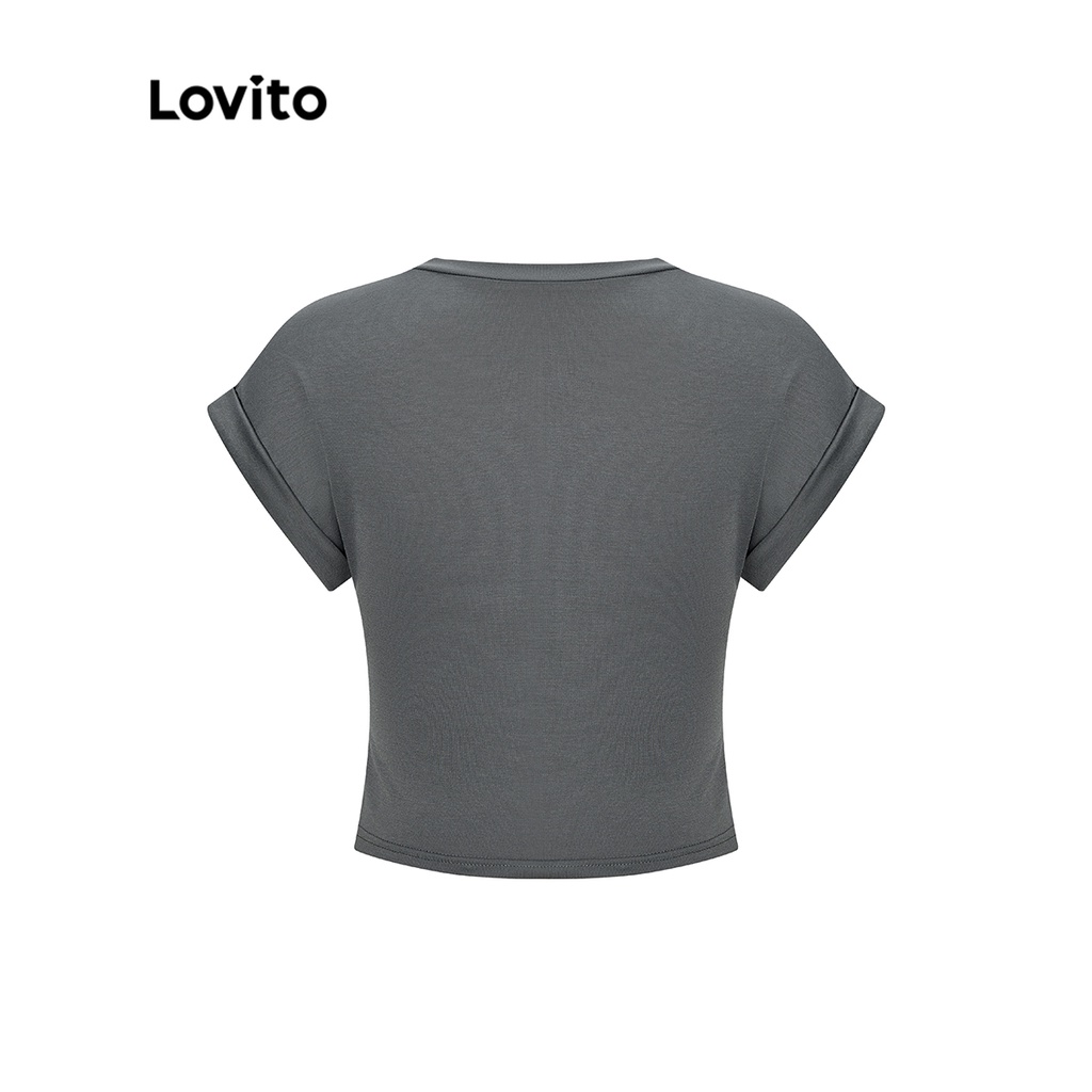 Lovito Áo thun trơn kiểu dáng chữ cơ bản cho nữ L56ED042 (Màu xám đen)
