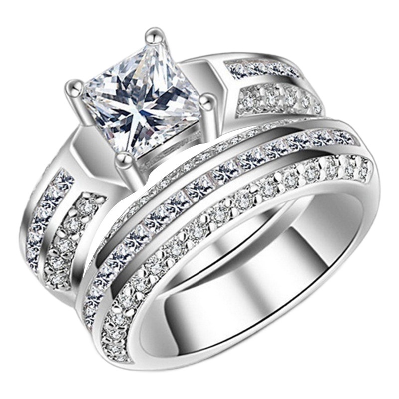 Ygt 1 Cặp Nhẫn Cưới Màu Bạc Hình Oval Sang Trọng Dành Cho Nữ