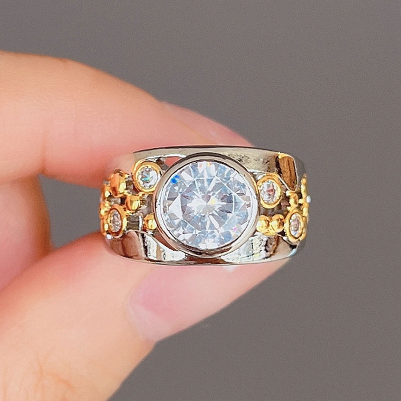 Ygt Nhẫn Đính Đá Zircon Hai Tông Màu Phong Cách Vintage Sang Trọng Cho Cặp Đôi