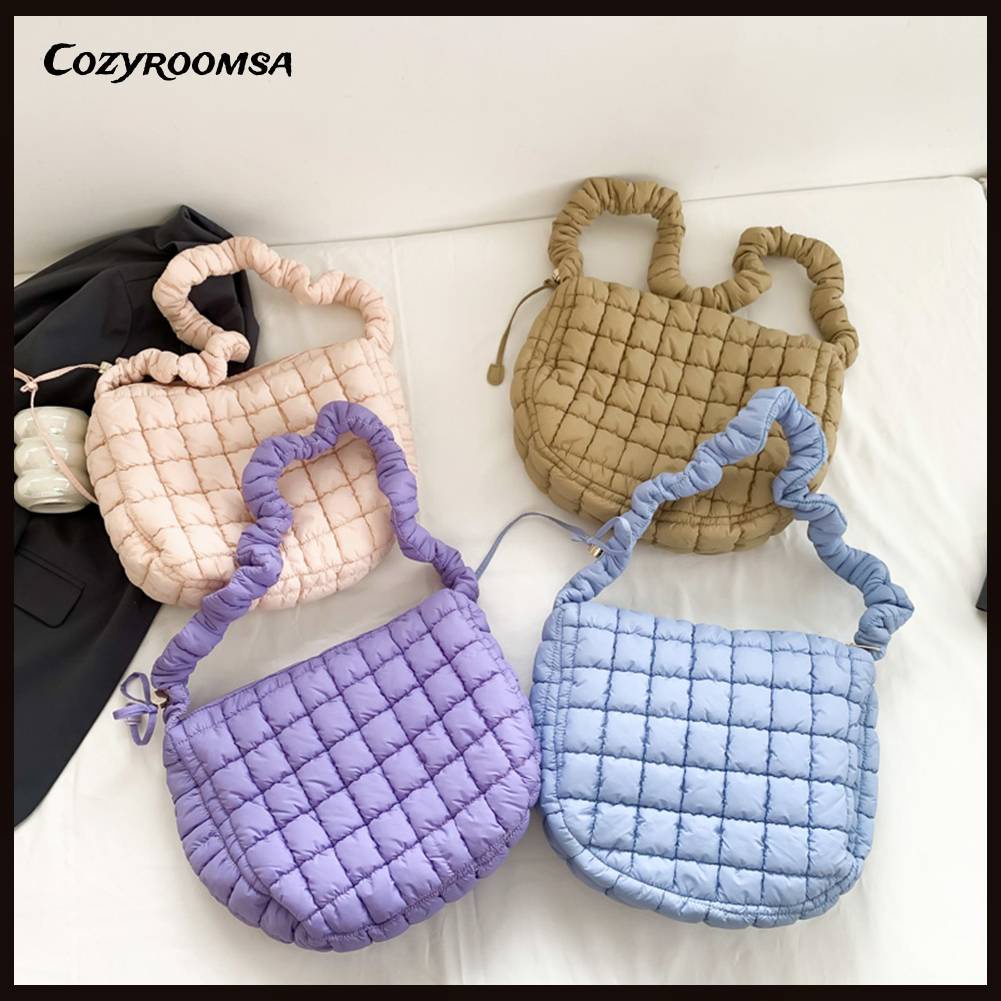 Túi Tote Đeo Chéo Xếp Ly Hình Đám Mây Chất Liệu Cotton Chần Bông Cho Nữ