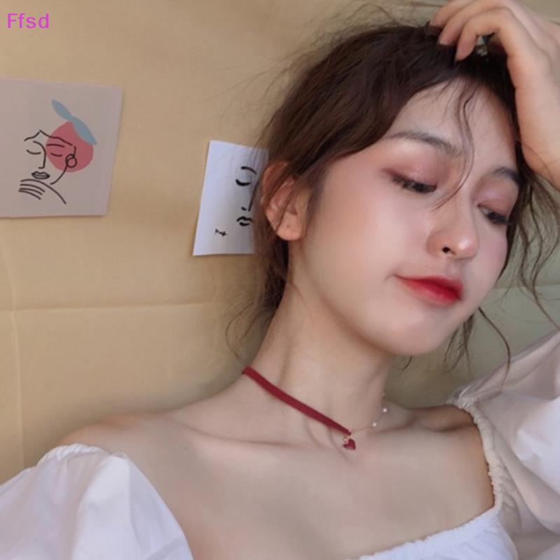 {Ffsd} Vòng Cổ Choker Mỏng Không Đối Xứng Mặt Trái Tim Xơ Vải Đỏ Hàng Mới Bán Chạy *