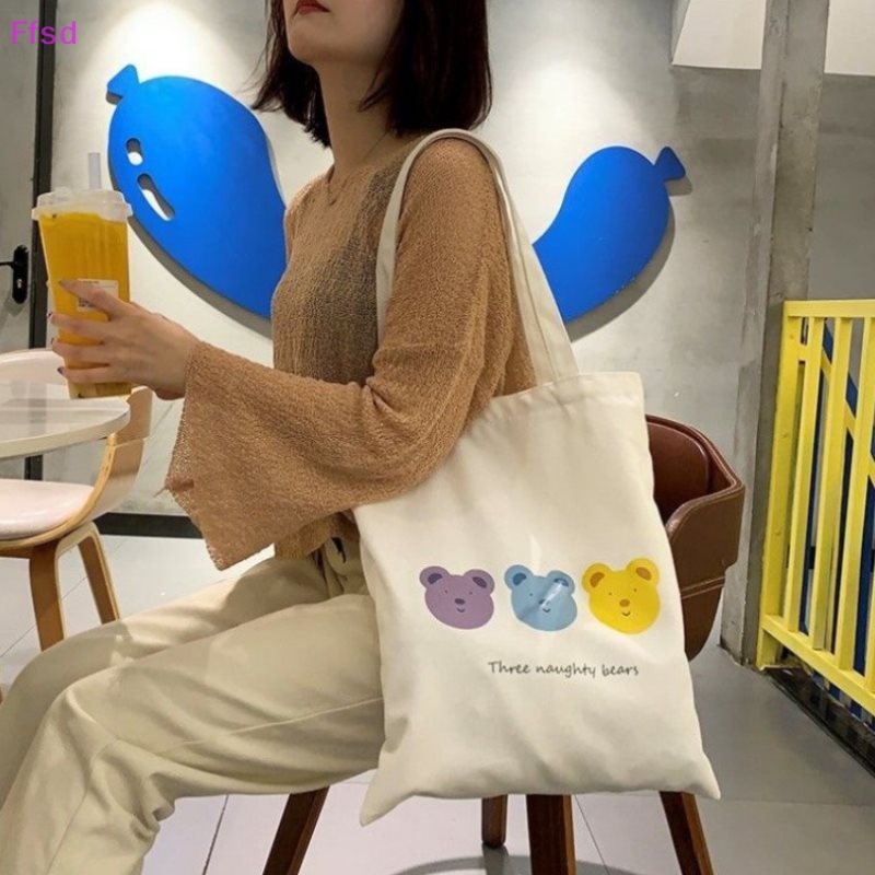 {Ffsd} Túi Đeo Vai Canvas Sức Chứa Lớn Phong Cách Harajuku Vintage Vui Nhộn Thời Trang Cho Nữ * Bán Chạy