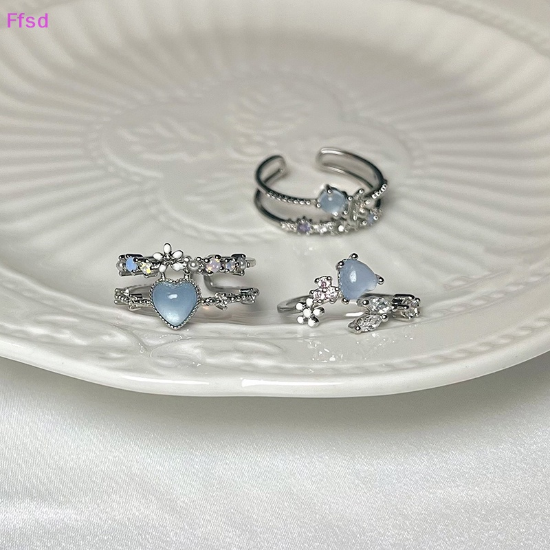 {Ffsd} Nhẫn Hở Hình Trái Tim Ánh Trăng Xanh Navy Đính Đá Zircon Có Thể Điều Chỉnh Làm Quà Tặng Trang Sức Cho Nữ * Hàng