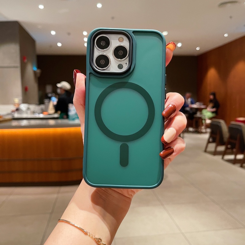 Ốp Điện Thoại Cứng Nhám Trong Suốt Chống Sốc Màu Trơn Có Nam Châm Cho iPhone 14 13 12 11 Pro Max 14 Plus