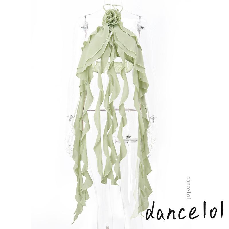 Dance1o1-áo Hai Dây Hoa Màu Trơn Mùa Hè Cho Nữ