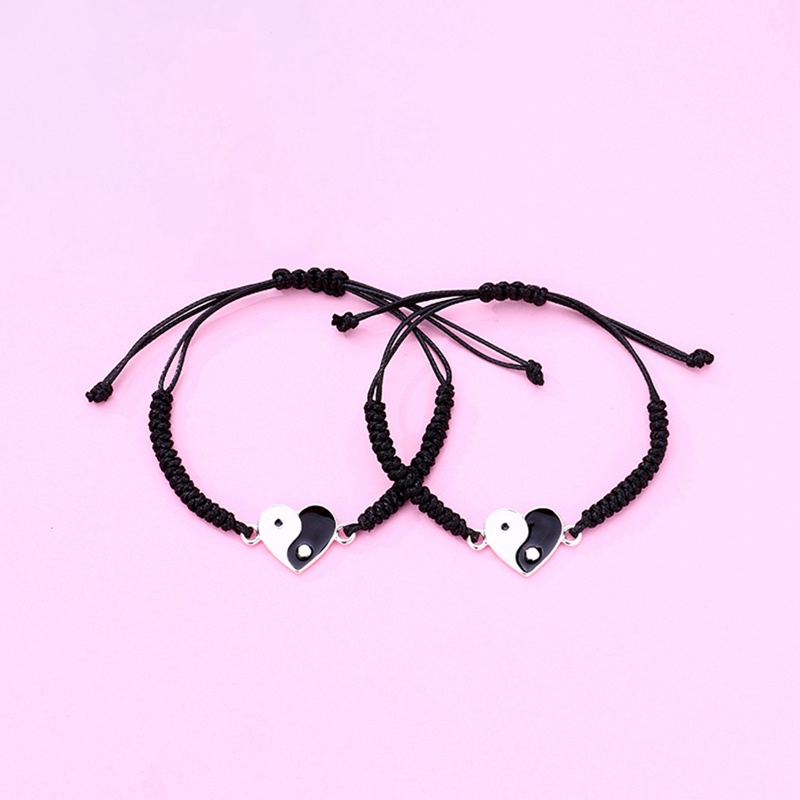 Ygt Set 2 Vòng Tay Dây Bện Mặt Hình Thái Cực Quyền Phong Cách Trung Hoa Cho Cặp Đôi