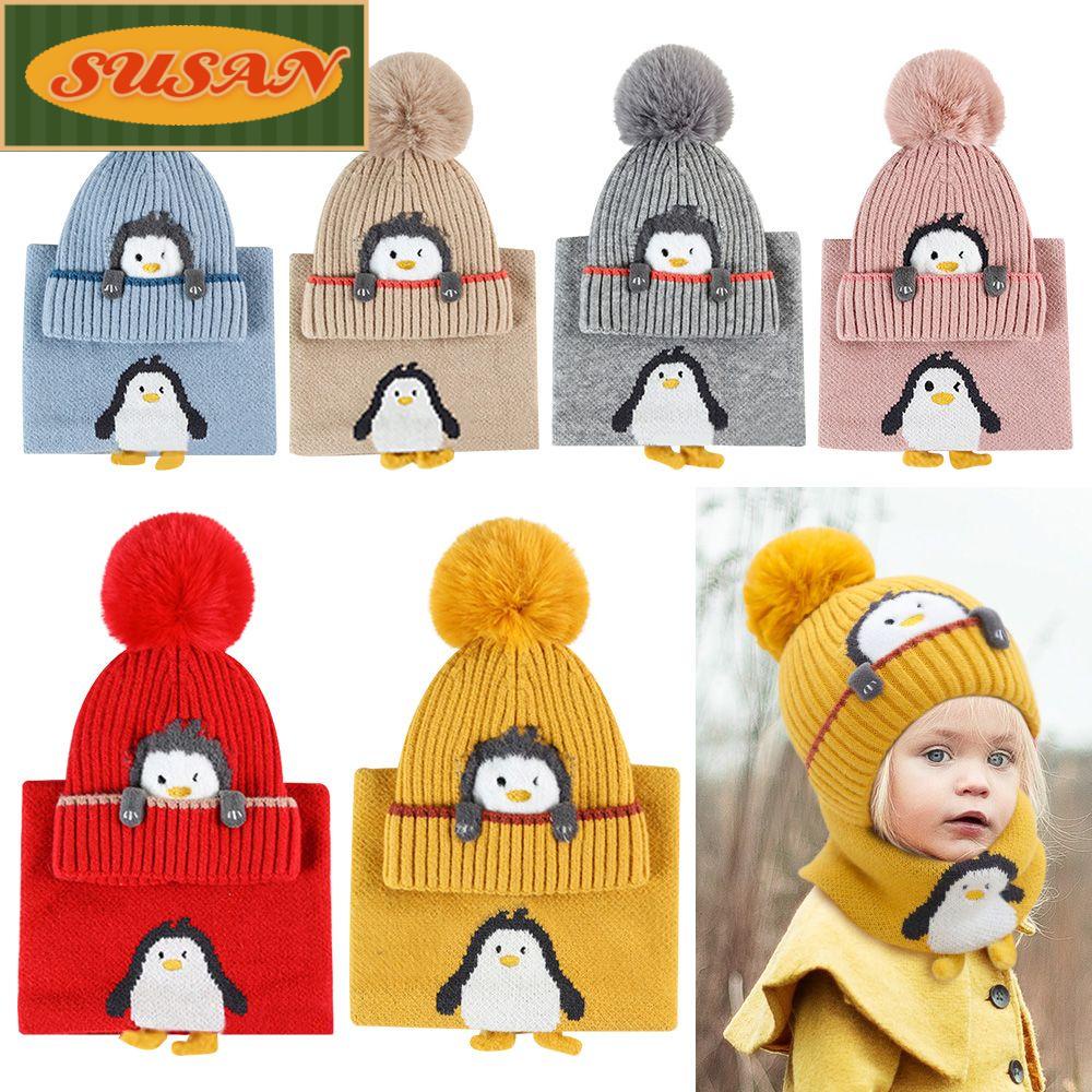 SUSANS Set Mũ + Khăn Choàng Cổ Dày Dặn Ấm Áp Họa Tiết Hoạt