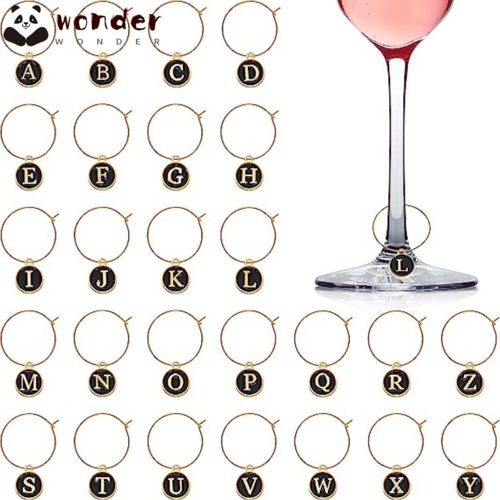 WONDER Set 26 Phụ Kiện Trang Trí Chai Rượu Vang Hai Mặt Hình Chữ Cái Màu Vàng Đen Bằng Kim Loại