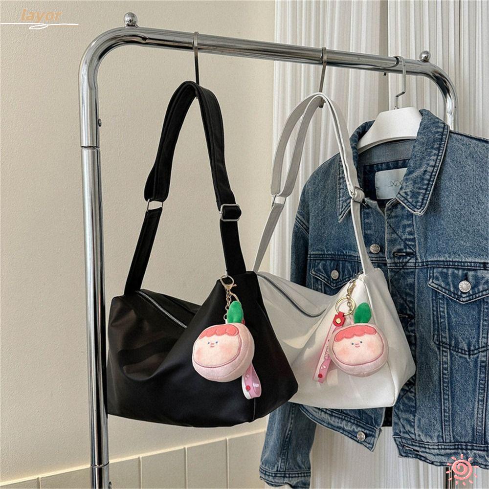 LAY Túi Đeo Chéo Da PU Sức Chứa Lớn Màu Trơn Thời Trang Cho Nữ