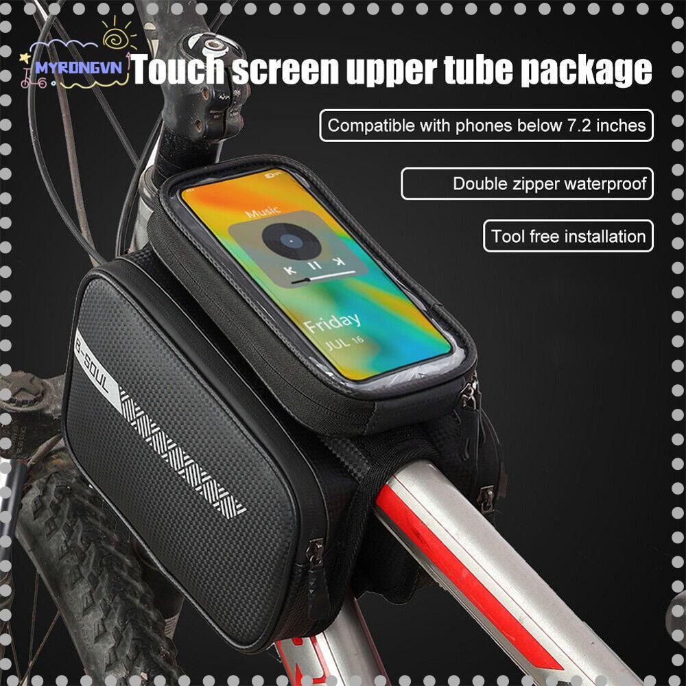 MYRONGVN Túi Đựng Điện Thoại Họa Tiết Phản Quang Chống Mài Mòn Gắn Khung Trước Xe Đạp
