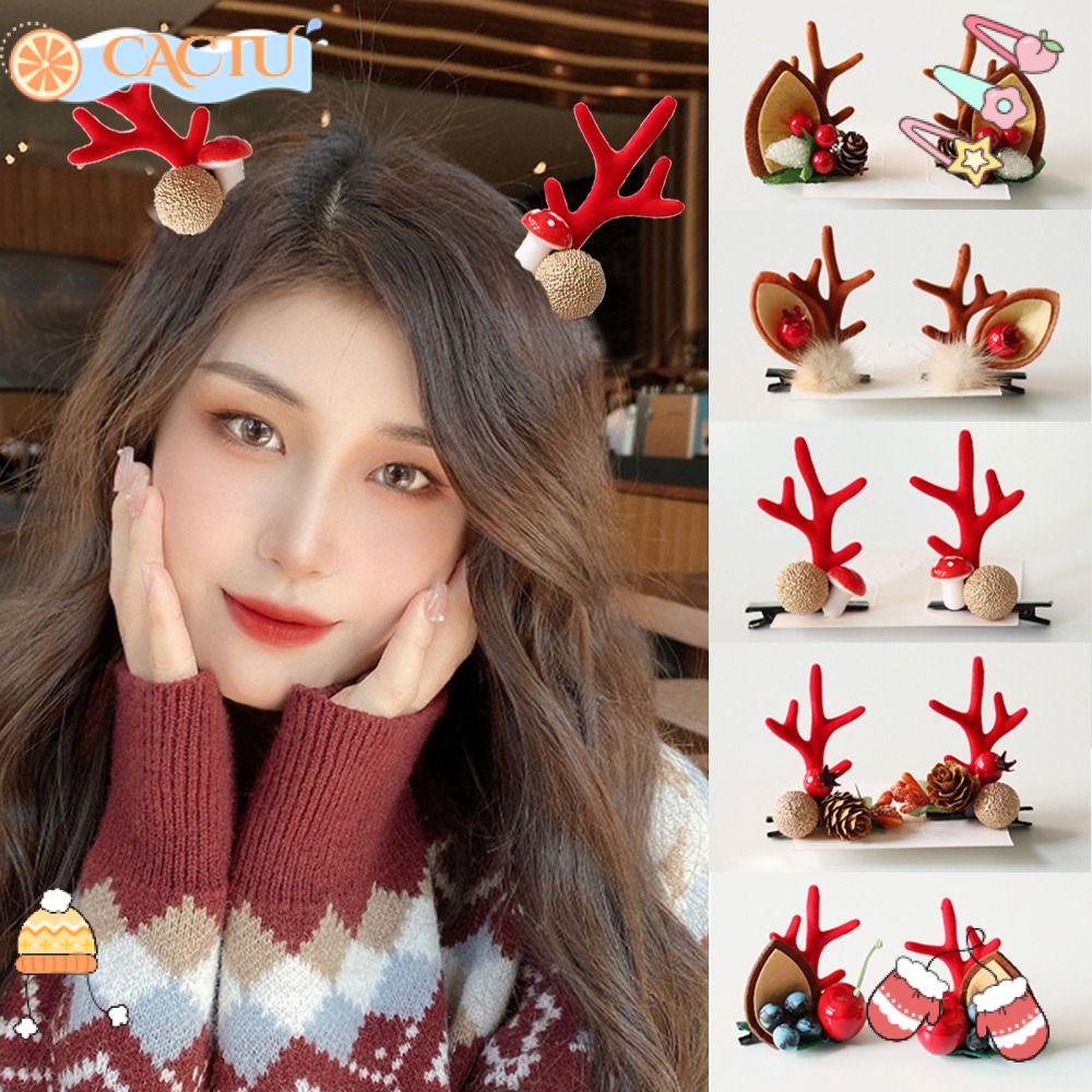 CACTU Set 2 Kẹp Tóc Hình Sừng Hươu Đáng Yêu