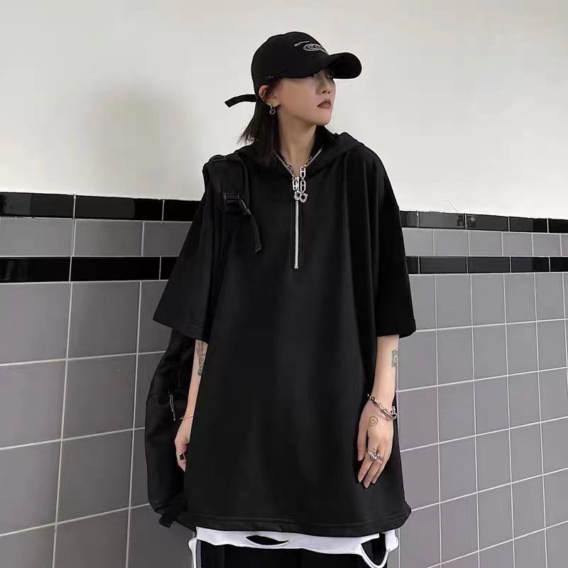 Áo Thun Ngắn Tay Có Nón Trùm Và Khóa Kéo Một Nửa Dáng Rộng Thời Trang Mùa Hè Đơn Giản áo Hoodie Chính Hãng áo Hoodie Bigsize  Phong Cách Hip Hop Mỹ Dễ Phối Đồ Dành Cho Bạn Nữ