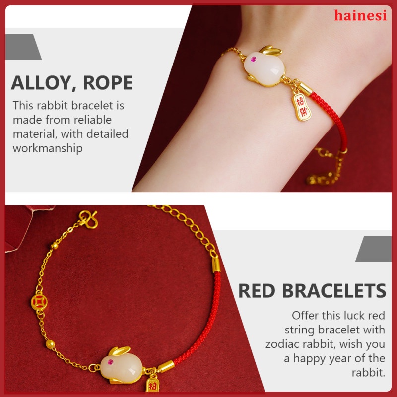 Vòng Tay Bện Dây Đỏ Mặt Hình Thỏ Năm Mới Cho Cặp Đôi