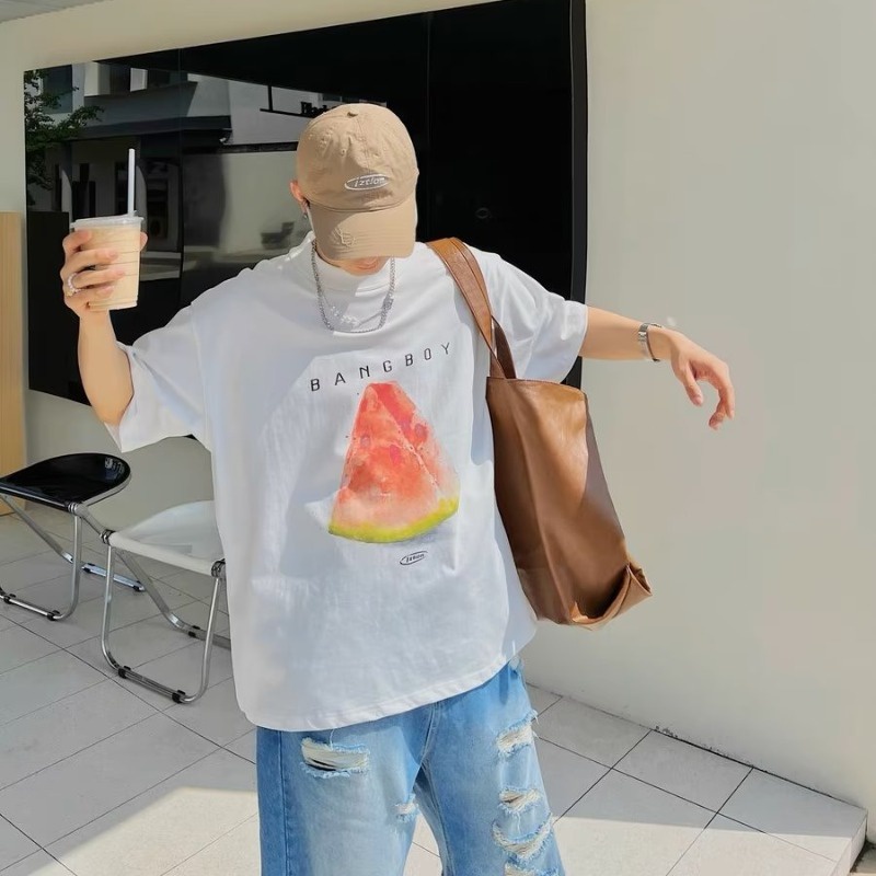 Áo Thun Tay Ngắn Cổ Tròn In Họa Tiết Dưa Hấu / Chữ Phong Cách Mỹ Thời Trang Mùa Hè Cho Nam Và Nữ Size M-5XL