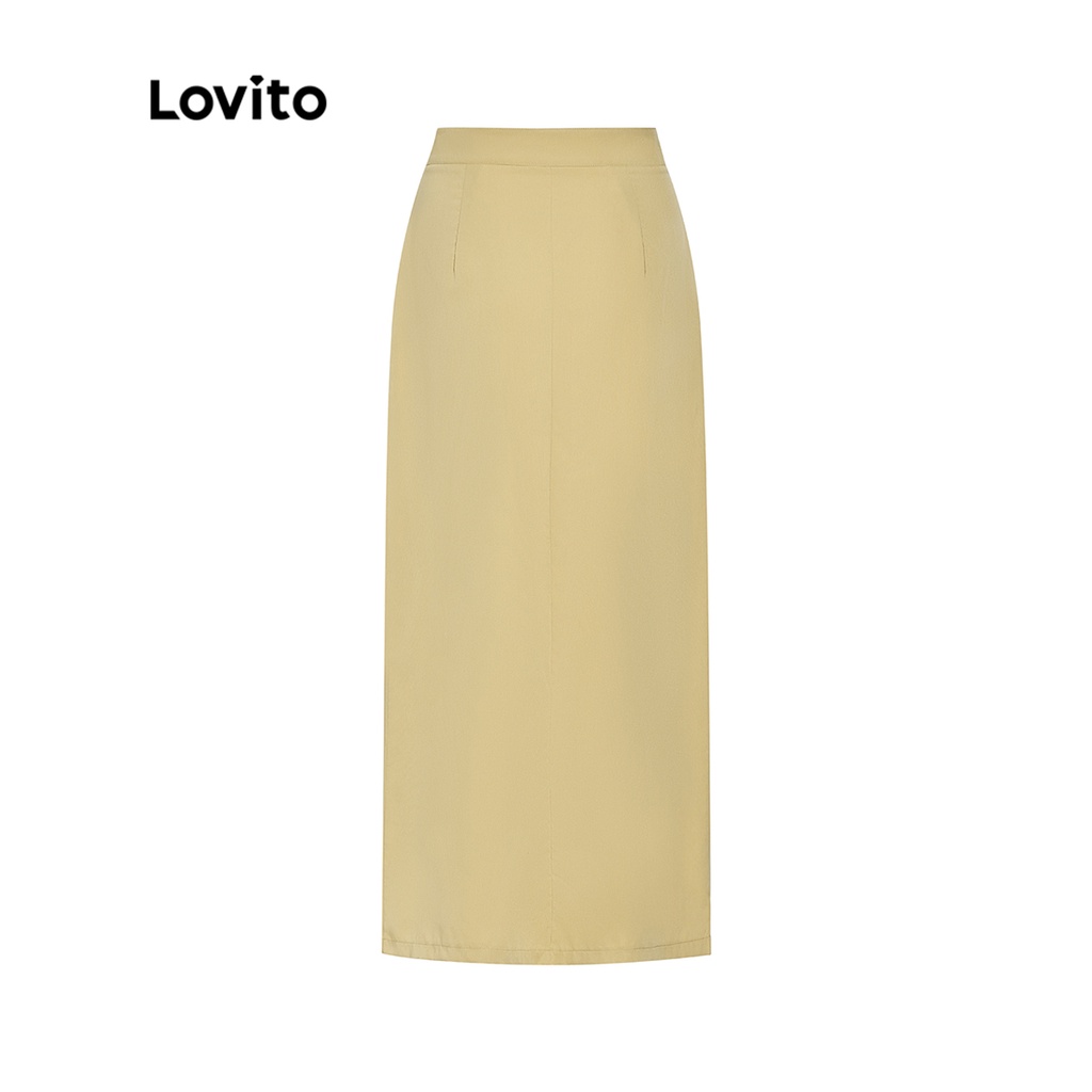 Lovito Váy Trơn Phối Nút Phía Trước Thường Ngày cho Nữ L55AD090 (Kaki nhẹ)