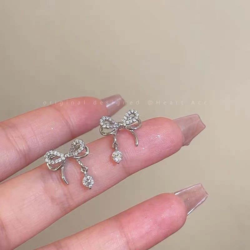 Bông Tai Hợp Kim Hình Nơ Đính Đá Thời Trang Cho Nữ
