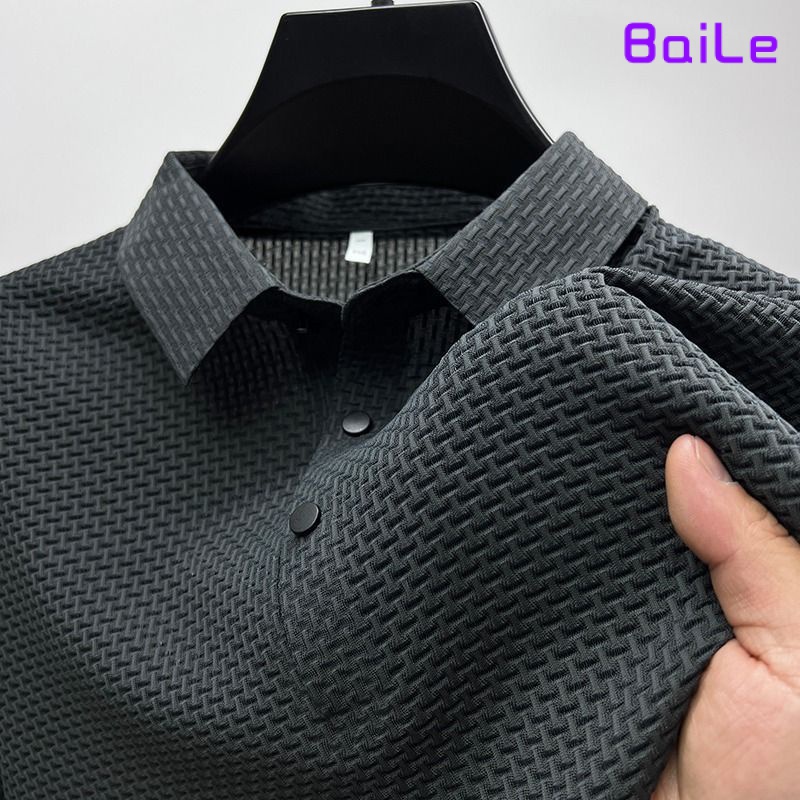 Áo Thun polo Vải Lụa Lạnh Màu Trơn Tay Ngắn Phối Lưới Thời Trang Mùa Hè Cho Nam