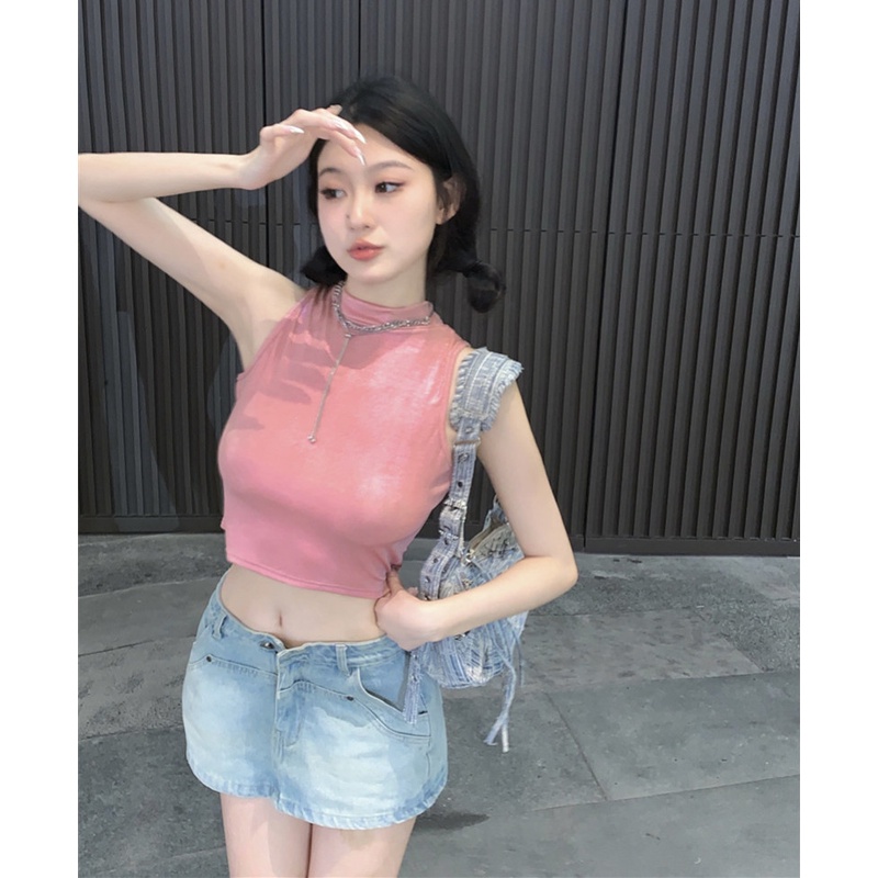 Áo Croptop Sát Nách Cổ Lọ Ôm Dáng Quyến Rũ Hợp Thời Trang