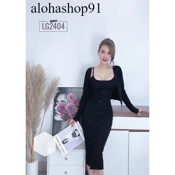 SET VÁY BODY 2DÂY NÚT KÈM ÁO KHOÁC LY alohashop91