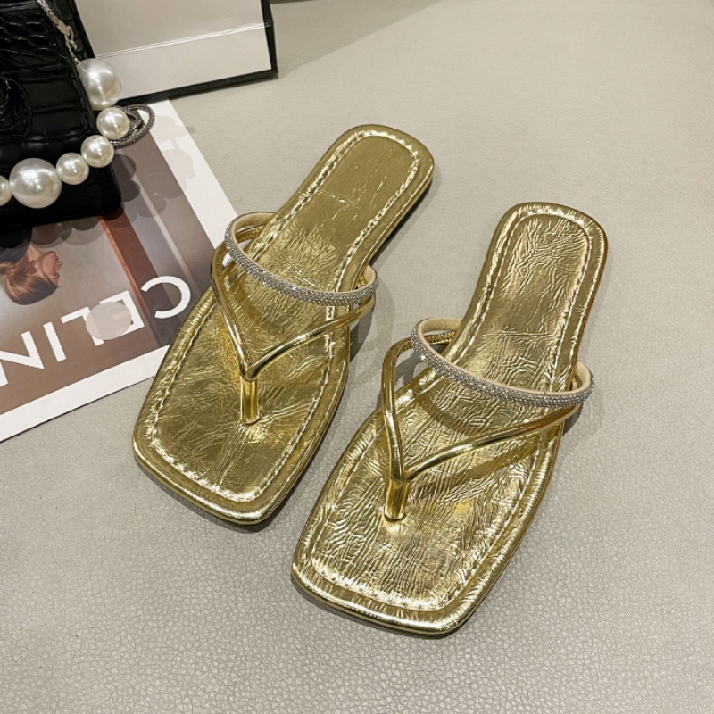 Big Size 35-43 Dép Nữ Xỏ Ngón Đế Mềm Chống Trượt Đính Đá Thời Trang