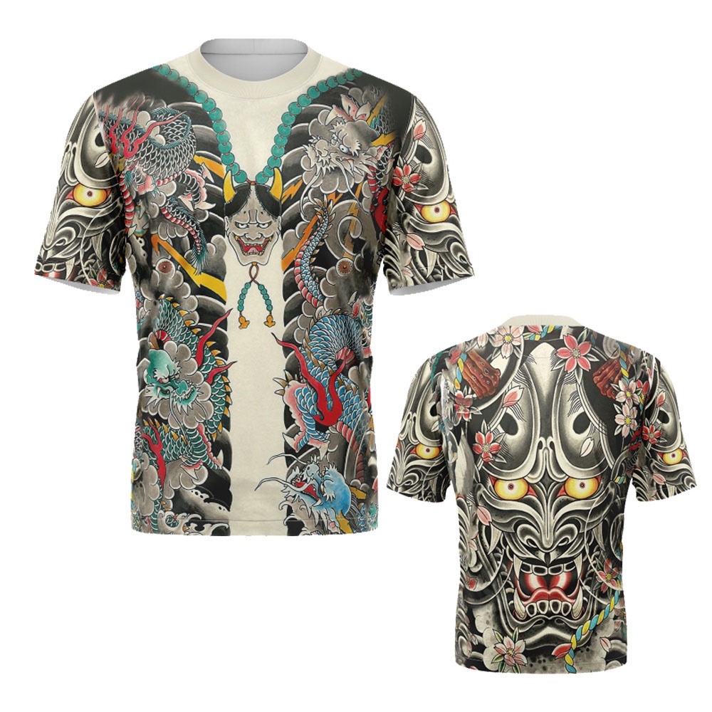 Áo Thun Ngắn Tay Thoáng Khí In Hình Xăm 3d Phong Cách Harajuku Nhật Bản