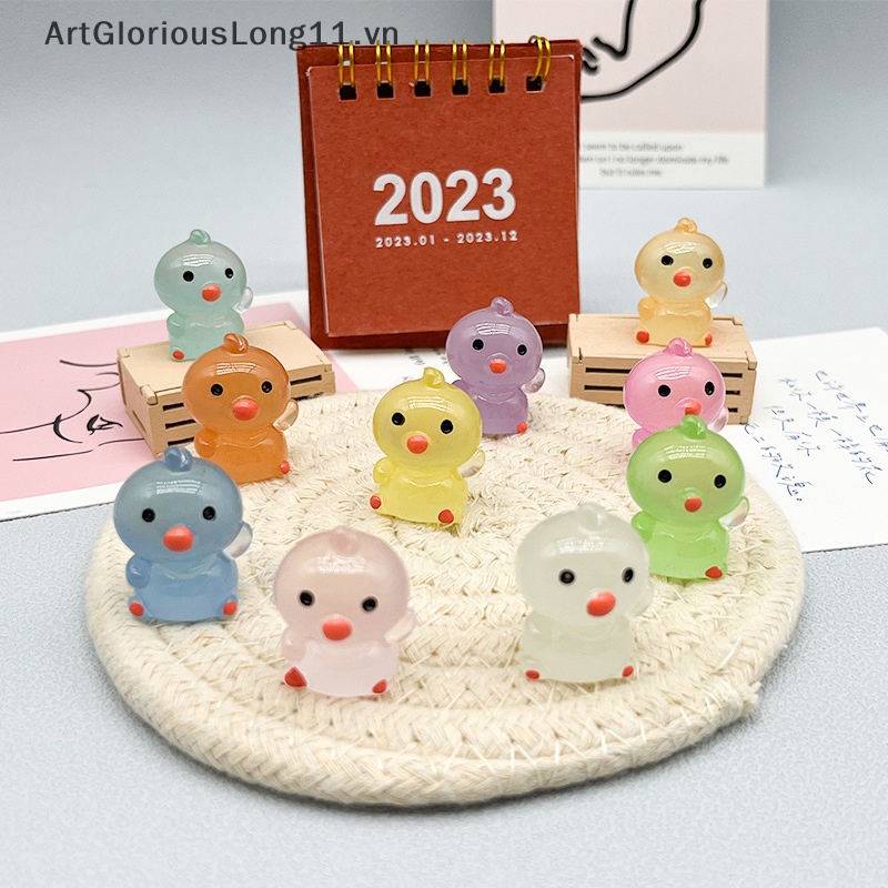 Set 2 Tượng Gà Con Dạ Quang Mini Bằng Nhựa Resin Trang Trí Tiểu Cảnh / Xe Hơi