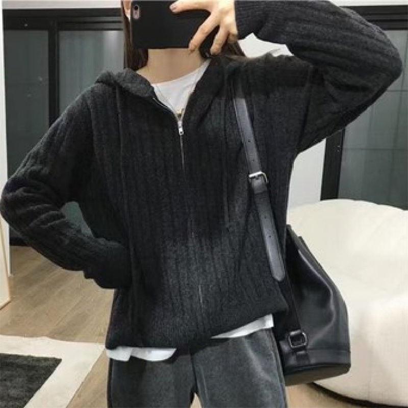 Áo Khoác cardigan Có Nón Dáng Rộng Và Khóa Kéo Thời Trang Thu Đông 2023 Mới