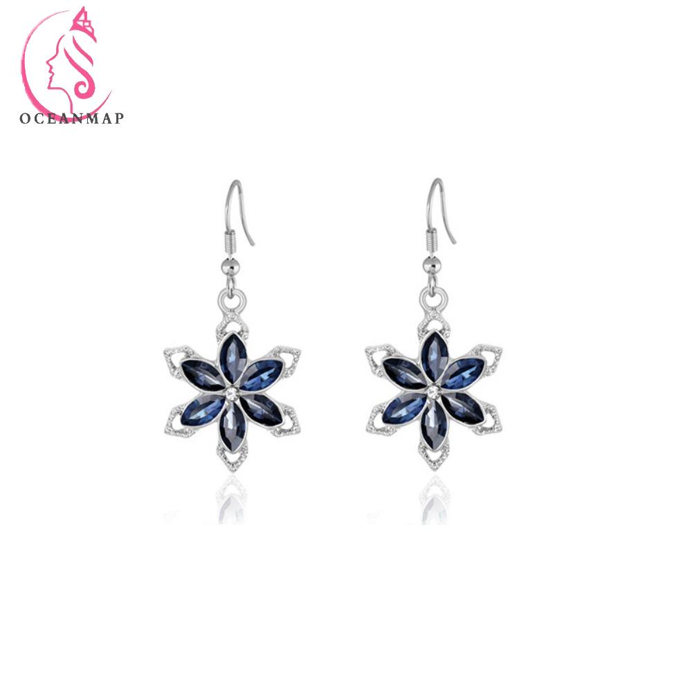 OCEANMAP Bộ Vòng cổ + Bông Tai Hình Hoa Tuyết Đính Kim Cương Nhân Tạo Thời Trang Cho Nữ