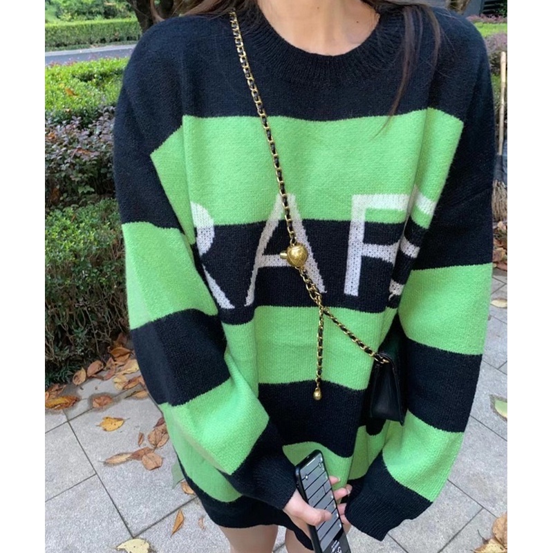 Áo Sweater Dệt Kim Tay Dài Dáng Rộng Cổ Tròn In Chữ Phong Cách Hàn Quốc Thời Trang Cho Nữ