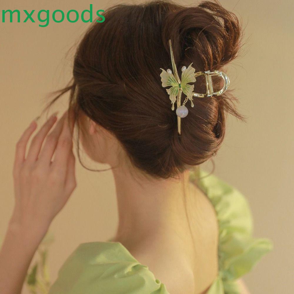 MXGOODS Kẹp Tóc Hình Bướm Bằng Hợp Kim Màu Xanh Lá Cây Phong Cách Trung Hoa Cổ Điển Dành Cho Bạn Nữ