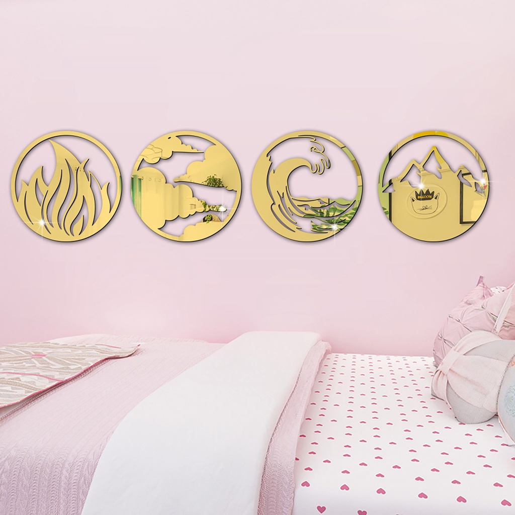 Bộ 4 Miếng Dán Tường Bằng Acrylic Tráng Gương 3D Độc Đáo Trang Trí Nhà Cửa