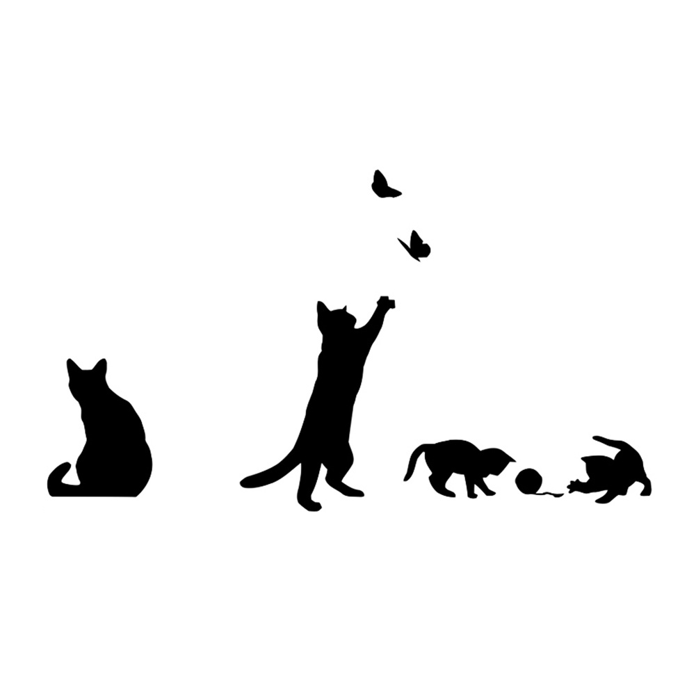 Miếng Dán Tường Trang Trí Hình Mèo Và Bướm 42x36cm DIY