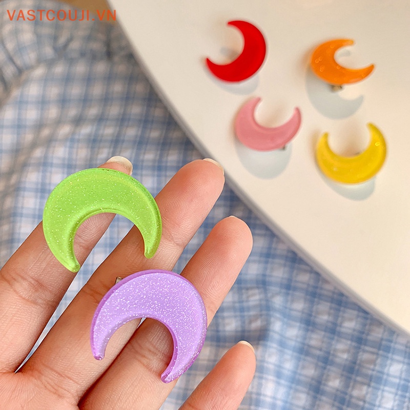 Kẹp Tóc Hình Mặt Trăng Bằng Acrylic Màu Kẹo Ngọt Lấp Lánh