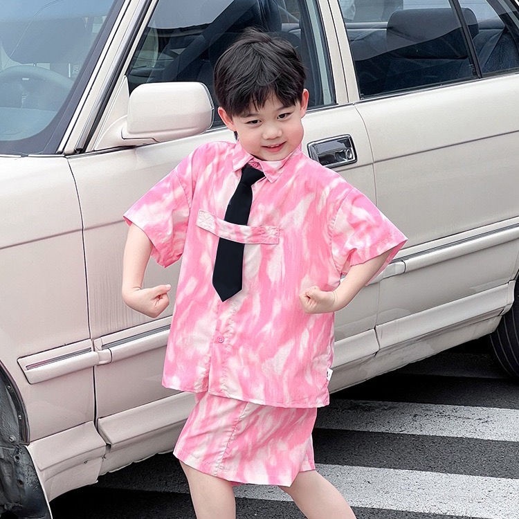 Bộ Áo Sơ Mi Ngắn Tay + Quần Short Nhuộm Màu Thời Trang Mùa Hè Mới 2023 Cho Bé Trai