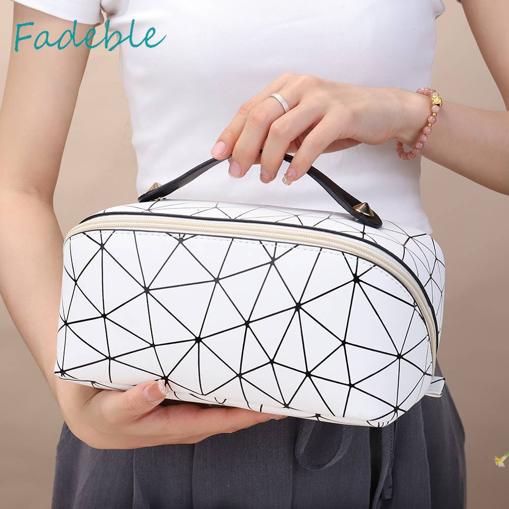Túi Da PU Đựng Mỹ Phẩm Đa Năng Họa Tiết Lưới Hình Thoi