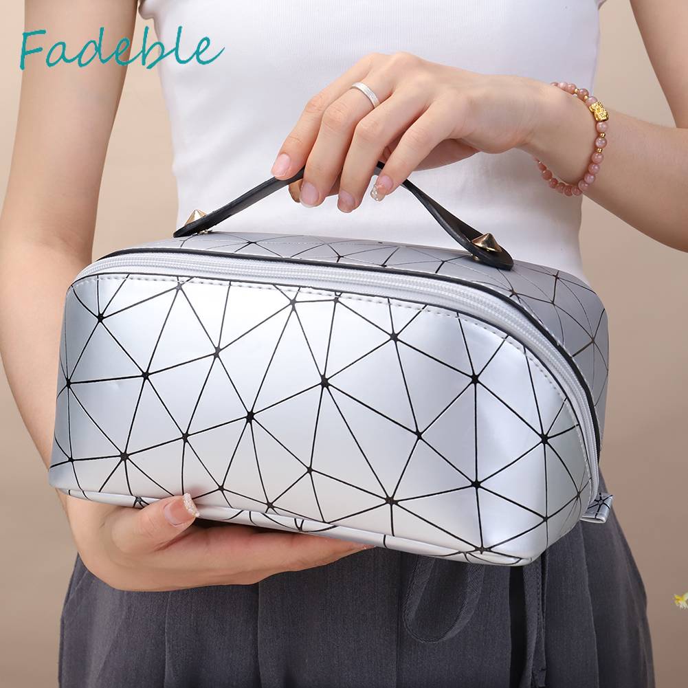 Túi Da PU Đựng Mỹ Phẩm Đa Năng Họa Tiết Lưới Hình Thoi