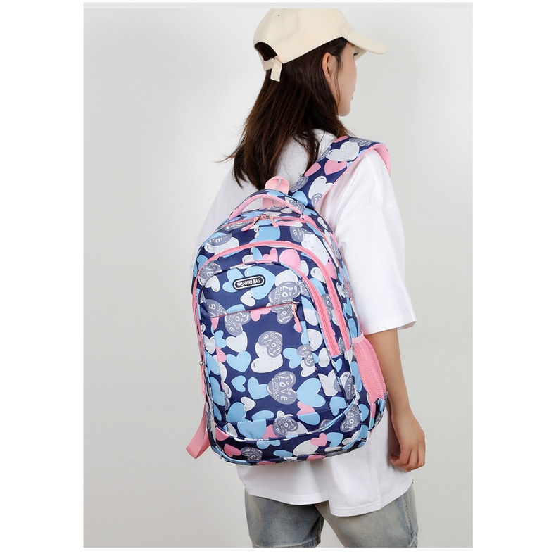 Ba Lô Đi Học In Họa Tiết Trái Tim Xinh Xắn Dành Cho Bé Lớp 1-6