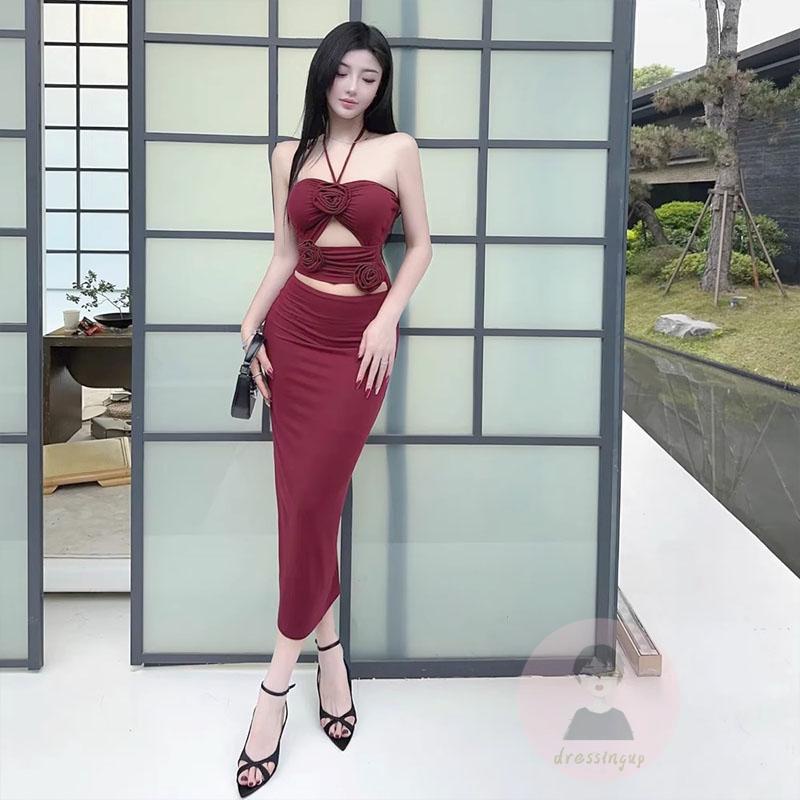 Đầm Dài Không Tay Hở Lưng Họa Tiết Hoa Thời Trang Cho Nữ